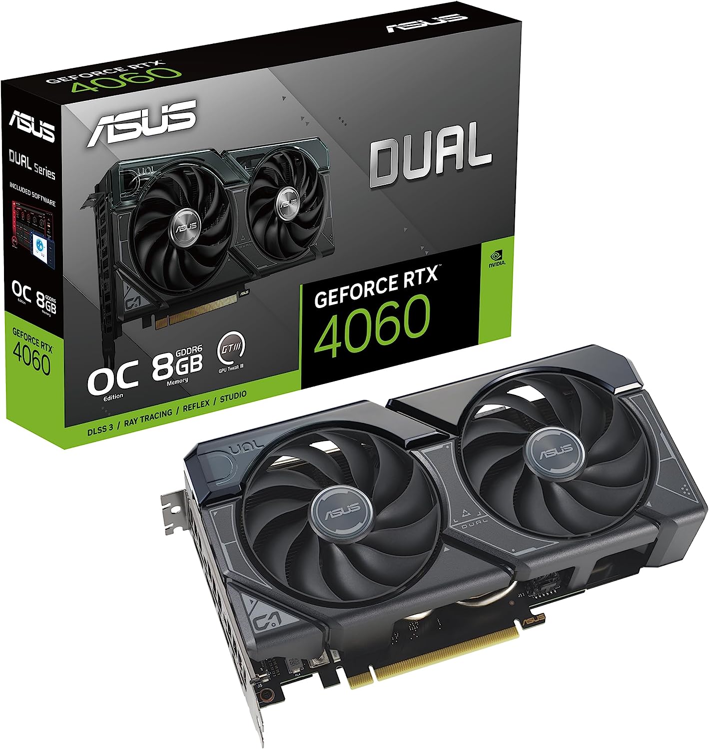 Asus DUAL RTX4060 OC, PCIe4, 8GB DDR6, HDMI, 3 DP, 2535MHz Clock, Overclocked