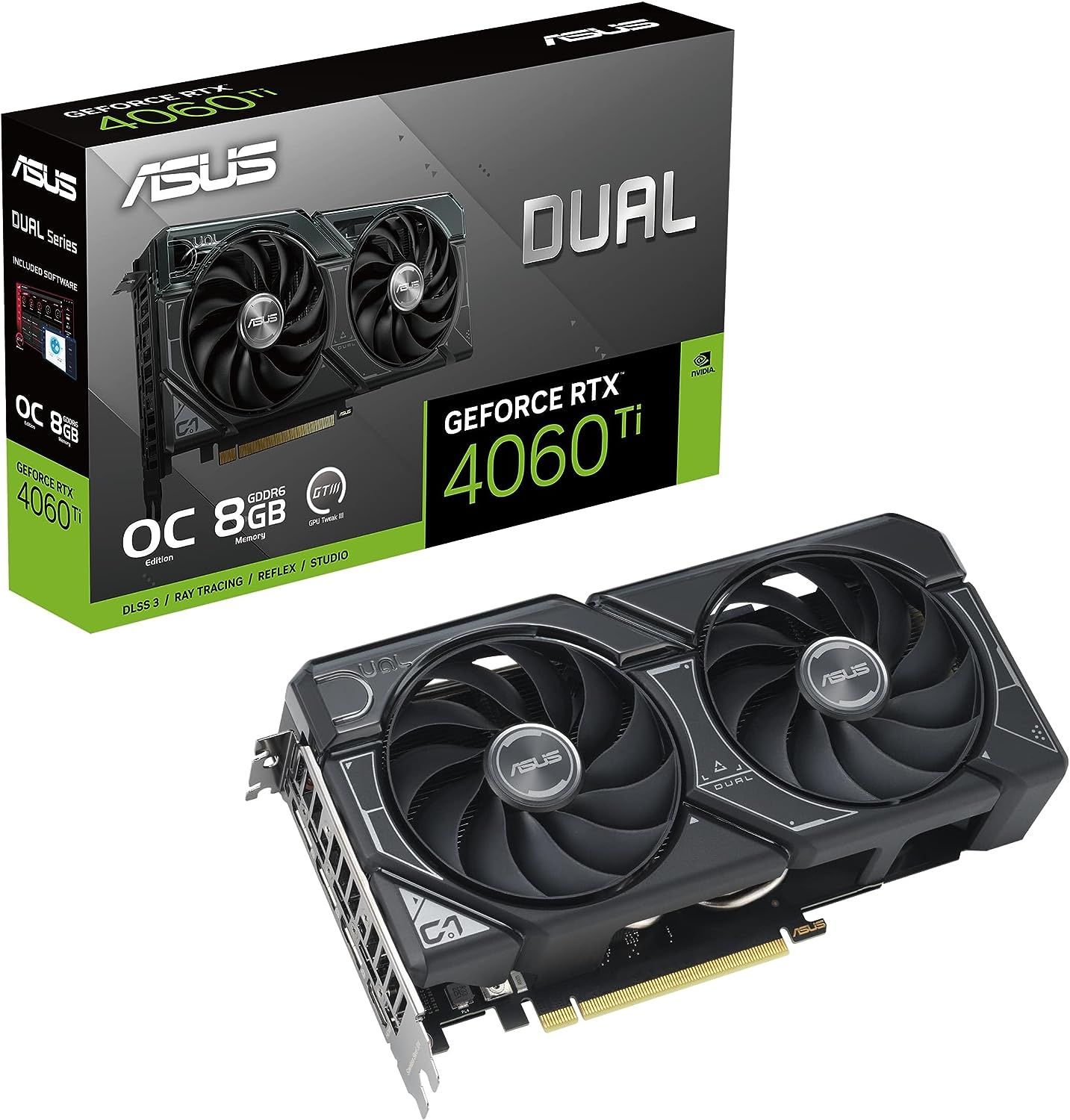 Asus DUAL RTX4060 Ti OC, PCIe4, 8GB DDR6, HDMI, 3 DP, 2595MHz Clock, Overclocked