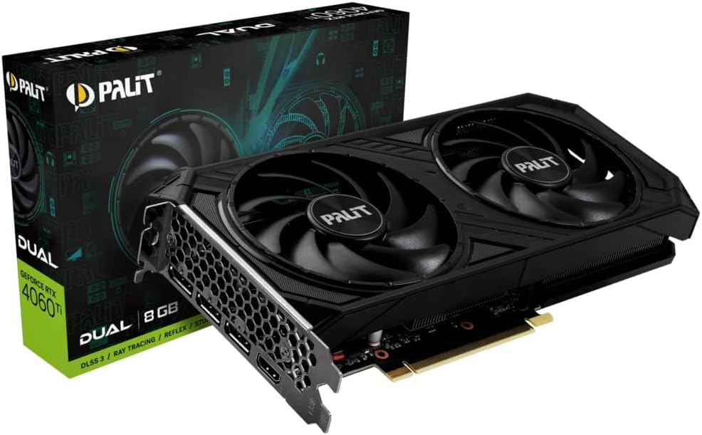 Palit RTX4060 Ti DUAL OC, PCIe4, 8GB DDR6, HDMI, 3 DP, 2685MHz Clock, RGB Lighting, Overlocked