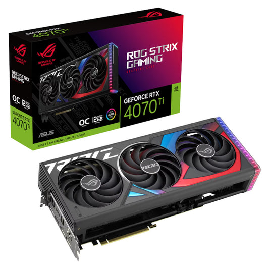 Asus ROG STRIX RTX4070 Ti , PCIe4, 12GB DDR6X, 2 HDMI, 3 DP, 2790MHz Clock, RGB Lighting, Overclocked