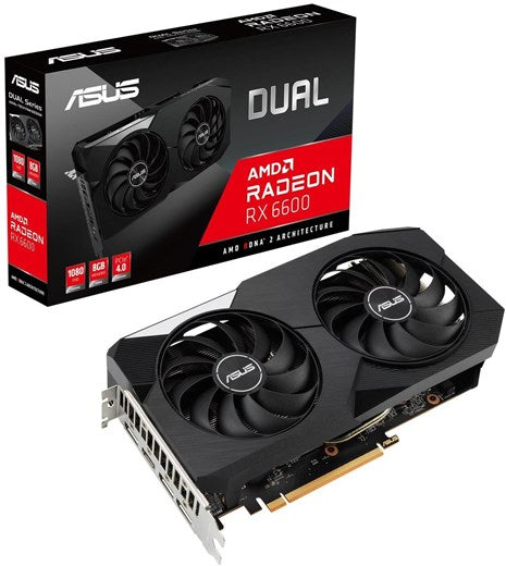 Asus DUAL RX6600 V2, 8GB GDDR6, PCIe4, HDMI, 3 DP, 2491MHz Clock