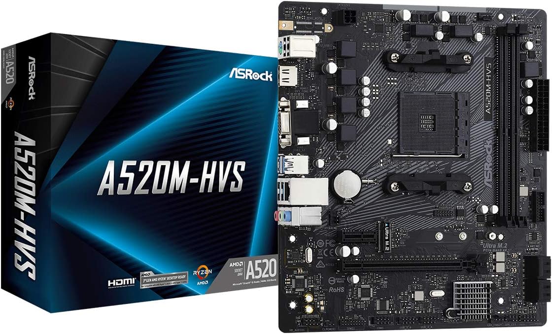 Asrock A520M-HVS, AMD A520, AM4, Micro ATX, 2 DDR4, VGA, HDMI, M.2