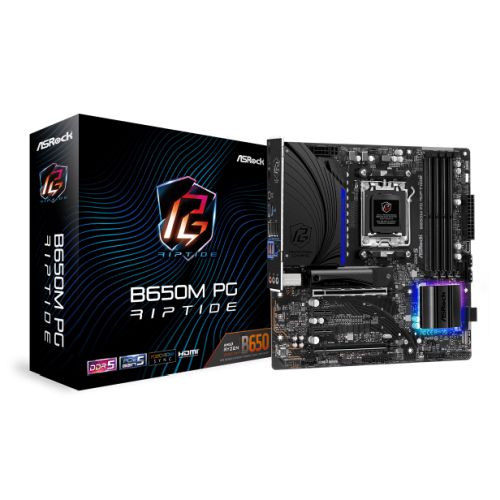 Asrock B650M PG RIPTIDE, AMD B650, AM5, Micro ATX, 4 DDR5, HDMI, DP, 2.5G LAN, PCIe4, RGB, 2x M.2