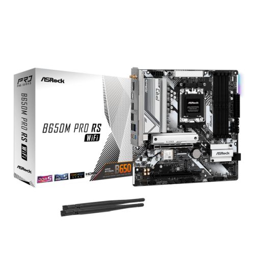 Asrock B650M PRO RS WIFI, AMD B650, AM5, Micro ATX, 4 DDR5, HDMI, DP, 2.5G LAN, Wi-Fi 6E, PCIe4, RGB, 3x M.2