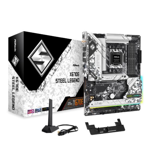 Asrock X670E STEEL LEGEND, AMD X670, AM5, ATX, 4 DDR5, HDMI, DP, Wi-Fi 6E, GB & 2.5G LAN, PCIe5, RGB, 4x M.2