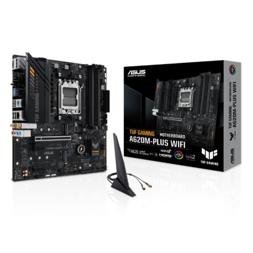 Asus TUF GAMING A620M-PLUS WIFI, AMD A620, AM5, Micro ATX, 4 DDR5, HDMI, 2 DP, Wi-Fi 6, 2.5G LAN, PCIe4, 2x M.2