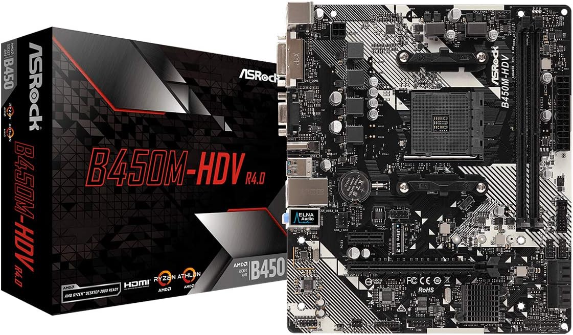 Asrock B450M-HDV R.40, AMD B450, AM4, Micro ATX, 2 DDR4, VGA, DVI, HDMI, M.2