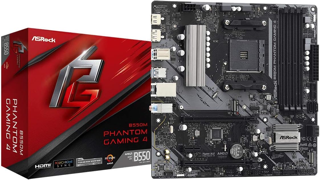 Asrock B550M PHANTOM GAMING 4, AMD B550, AM4, Micro ATX, 4 DDR4, HDMI, DP, XFire, PCIe4, M.2