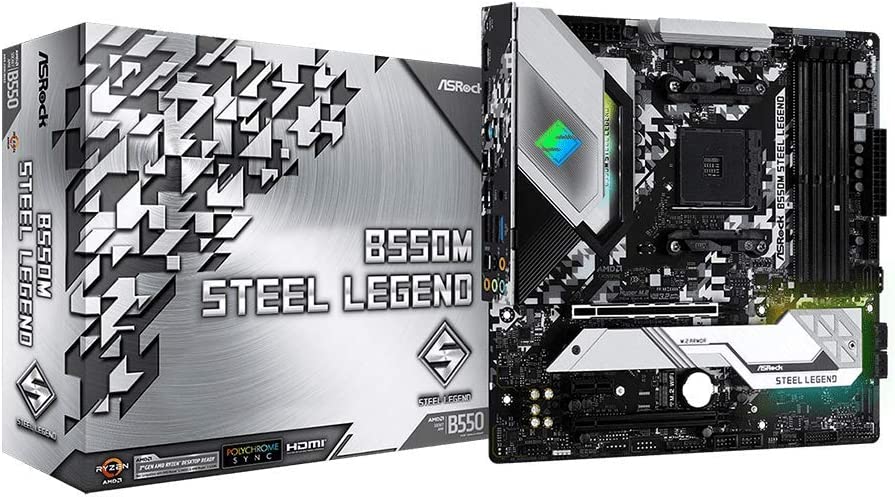 Asrock B550M STEEL LEGEND, AMD B550, AM4, Micro ATX, 4 DDR4, HDMI, DP, XFire, 2.5GB LAN, PCIe4, RGB Lighting, M.2