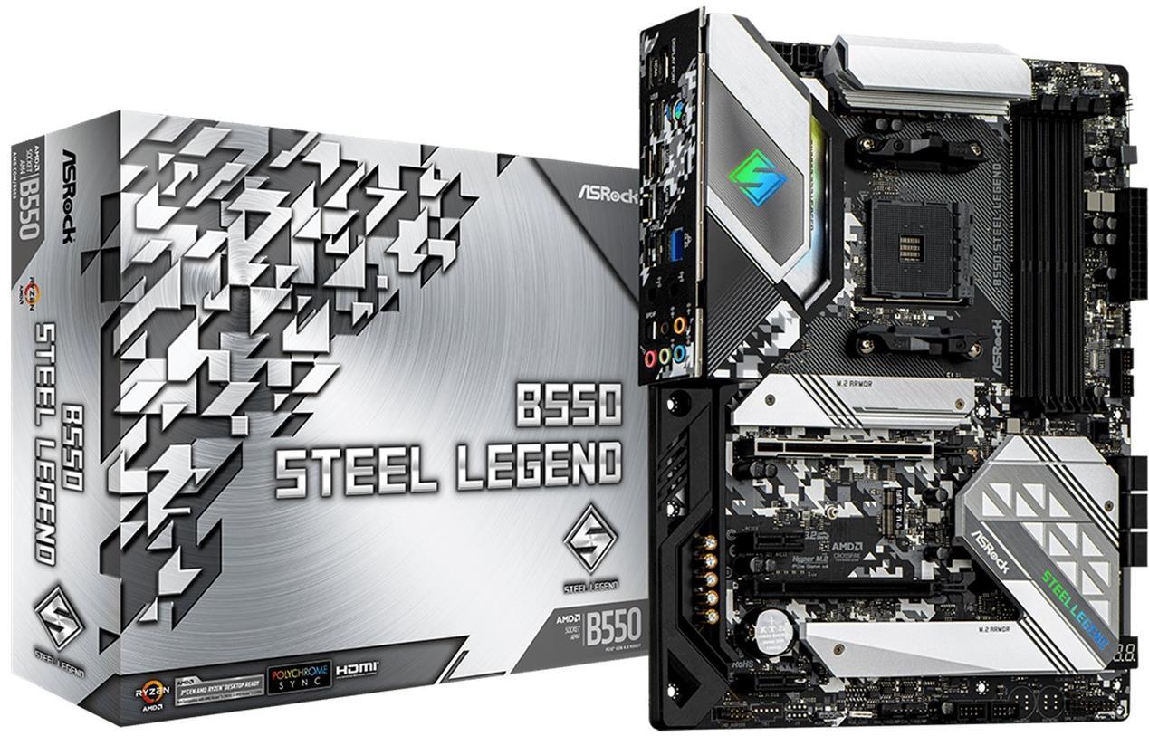 Asrock B550 STEEL LEGEND, AMD B550, AM4, ATX, 4 DDR4, HDMI, DP, XFire, 2.5GB LAN, PCIe4, RGB Lighting, M.2