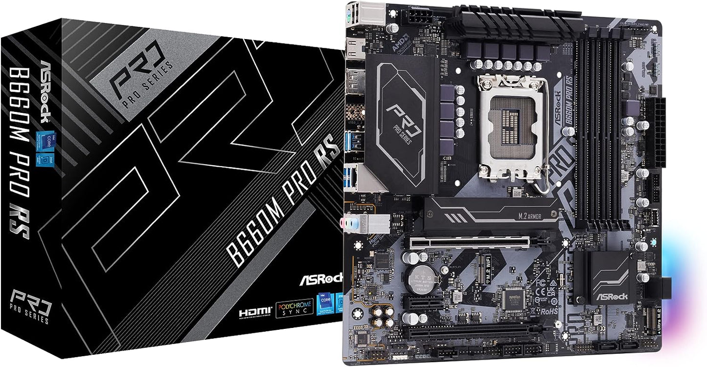 Asrock B660M PRO RS, Intel B660, 1700, Micro ATX, 4 DDR4, HDMI, DP, PCIe4, RGB, 2x M.2