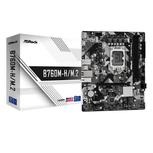 Asrock B760M-H/M.2, Intel B760, 1700, Micro ATX, 2 DDR5, HDMI, DP, GB LAN, PCIe4, 2x M.2